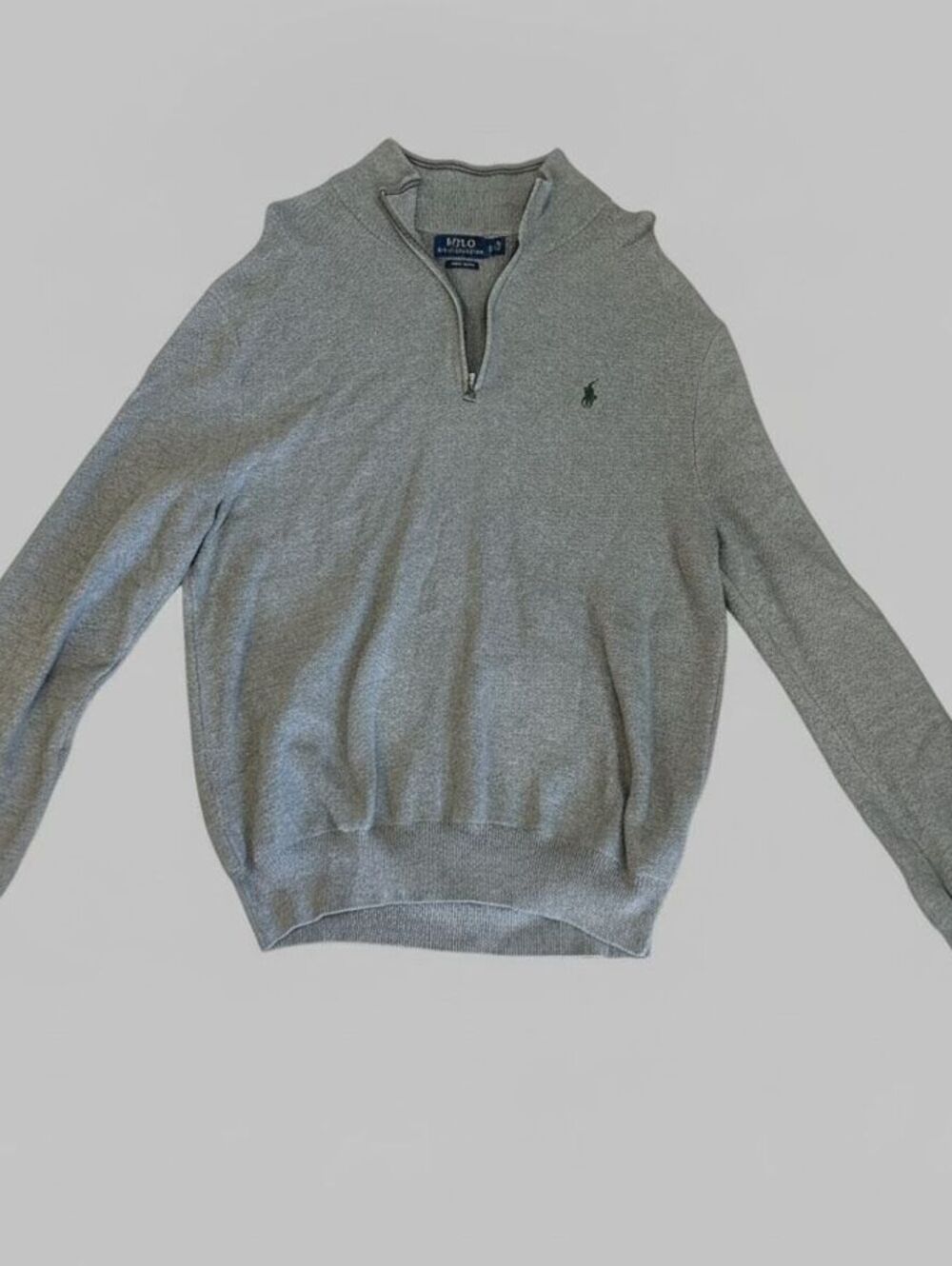 Polo Ralph Lauren Men's Gray Pima Cotton Quarter Zip Preppy Classic Sweater L - Picture 2 of 6
